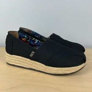 Skechers Bobs Women’s Size 6.5 Black Espadrille Wedges Shoes Memory Foam
